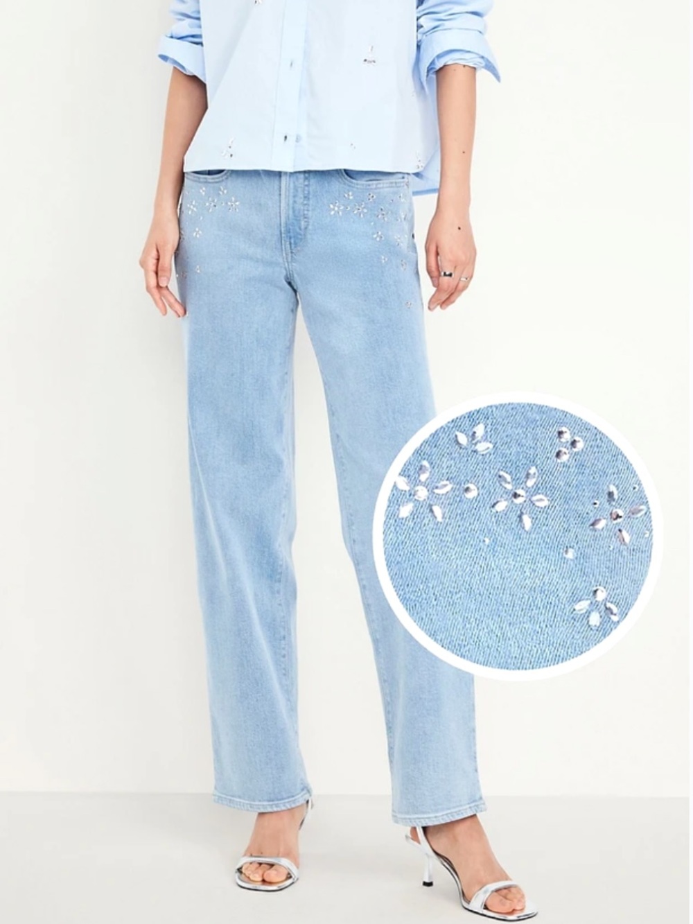 Old Navy Rhinestone Embellished High-Rise OG Loose Straight-Leg Jeans Sparkle